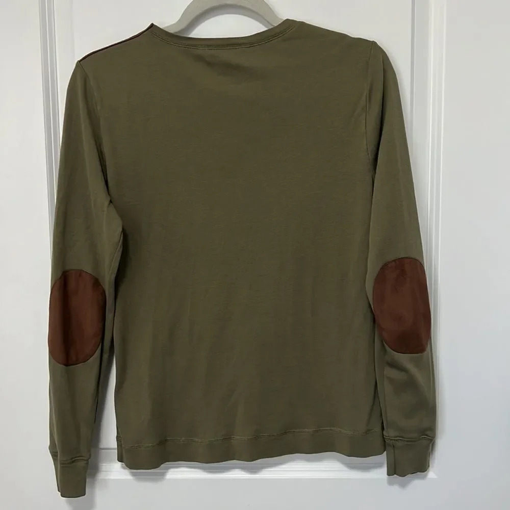 LAUREN RALPH LAUREN Army Green Brown Elbow
Pad Long Sleeve Top Size Large - Picture 8 of 9